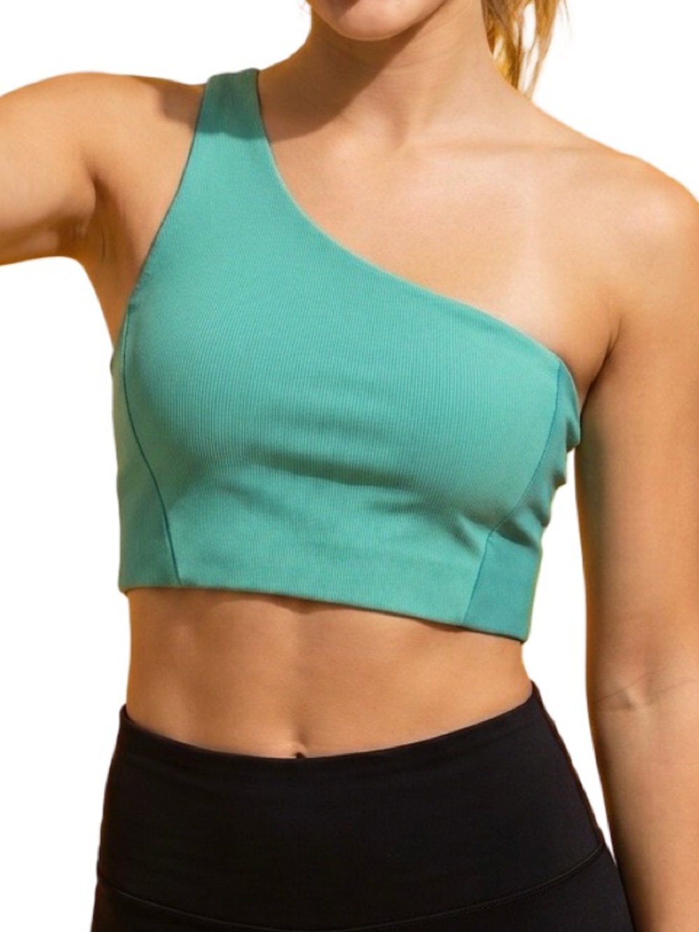 Wilo The Label Ribbed One-Shoulder Sports Bra in Emerald Green Small